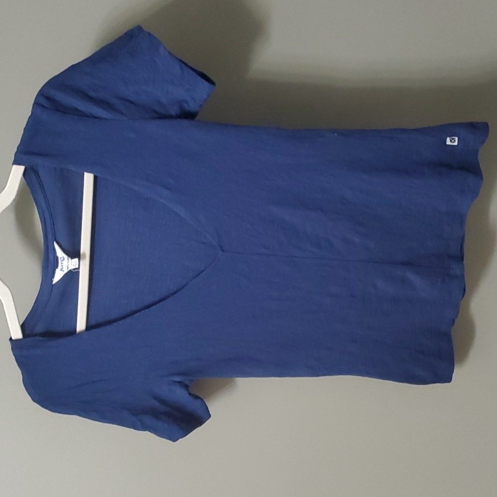 Kite Top 100% Organic Womens Size 2 Blue Short Sleeve 100% Organic Cotton V-neck